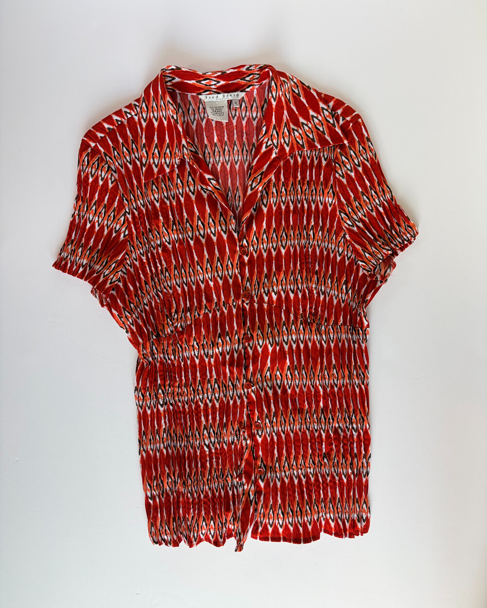 Fred David Red Abstract Print Button Up Shirt XL Vintage Y2K